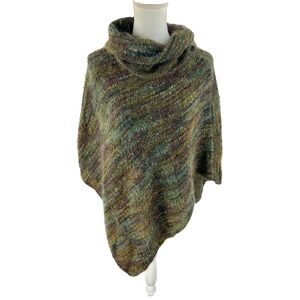 Nordstrom Womens Poncho‎ Cowl Neck Wool Mohair Blend Metallic Knit